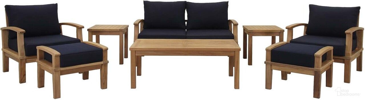 The appearance of Marina 8 Piece Outdoor Patio Teak Set In Natural and Navy designed by Modway in the modern / contemporary interior design. This navy and natural piece of furniture  was selected by 1StopBedrooms from Marina Collection to add a touch of cosiness and style into your home. Sku: EEI-1143-CUSHION-NAV;EEI-1143-NAT-WHI;EEI-1144-NAT-WHI;EEI-1152-CUSHION-NAV;EEI-1152-NAT-WHI;EEI-1154-NAT;EEI-1155-NAT;EEI-1143-CUSHION-NAV;EEI-1143-NAT-WHI;EEI-1152-CUSHION-NAV;EEI-1152-NAT-WHI;EEI-1155-NAT;EEI-1143-CUSHION-NAV;EEI-1143-CUSHION-NAV. Material: Wood.