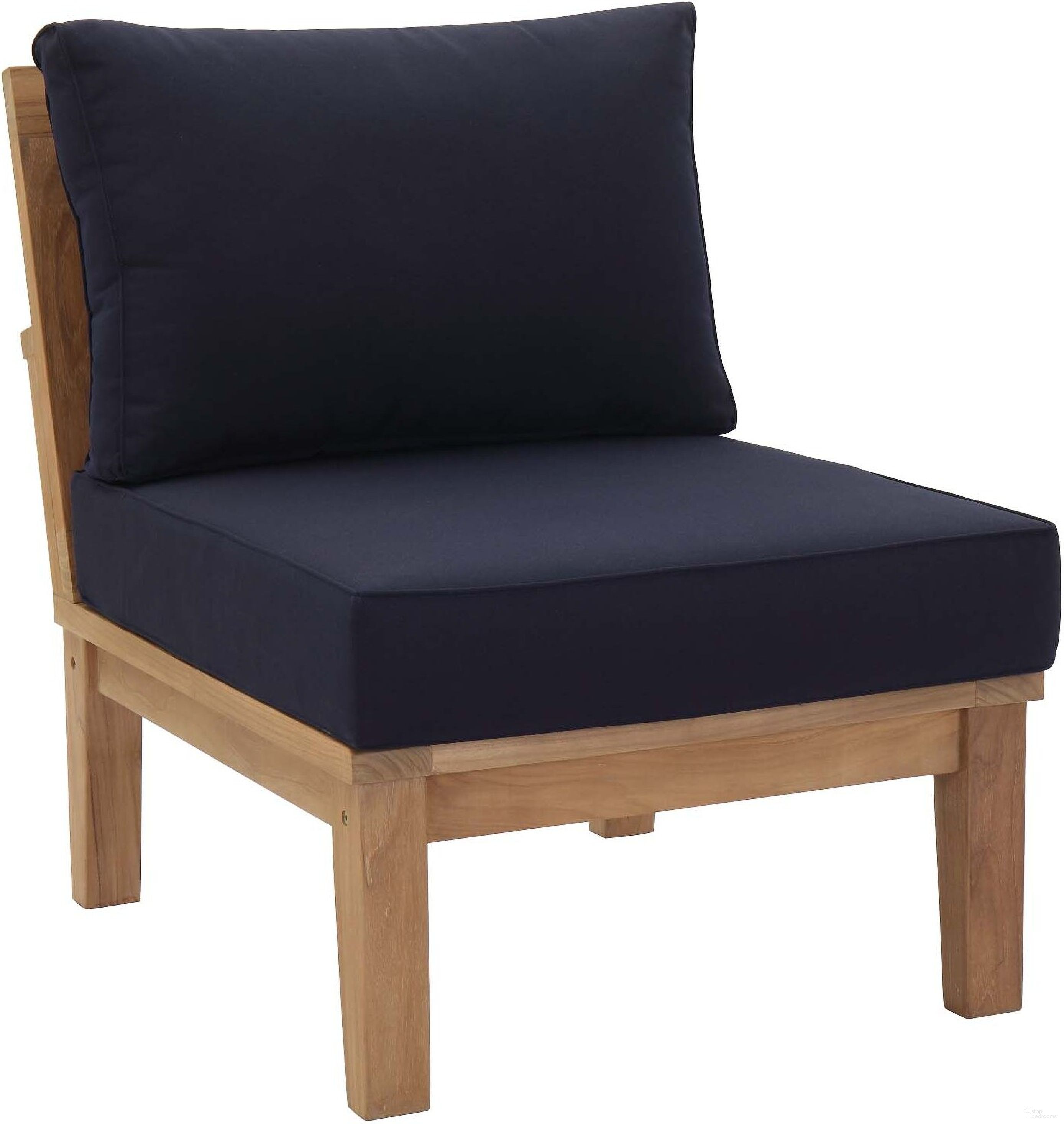 The appearance of Marina Navy Armless Outdoor Patio Teak Sofa EEI-1150-NAT-NAV-SET designed by Modway in the modern / contemporary interior design. This navy piece of furniture  was selected by 1StopBedrooms from Marina Collection to add a touch of cosiness and style into your home. Sku: EEI-1143-CUSHION-NAV;EEI-1150-NAT. Material: Wood.