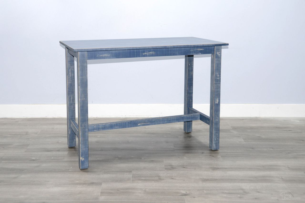 The appearance of Marina Ocean Blue Counter Table designed by Sunny Designs in the modern / contemporary interior design. This ocean blue piece of furniture  was selected by 1StopBedrooms from Marina Collection to add a touch of cosiness and style into your home. Sku: 1172OB-36. Table Base Style: Trestle. Table Top Shape: Rectangular. Material: Solid Wood.