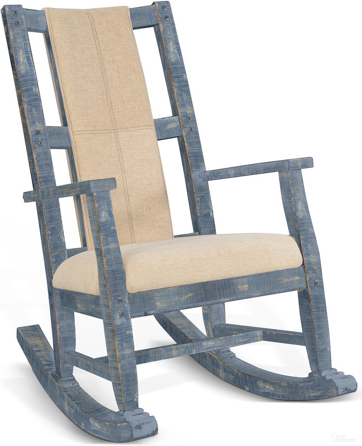 The appearance of Marina Ocean Blue Rocker With Cushion Seat And Back designed by Sunny Designs in the country / farmhouse interior design. This ocean blue piece of furniture was selected by 1StopBedrooms from Marina Collection to add a touch of cosiness and style into your home. Sku: 1935OB. Material: Solid Wood.