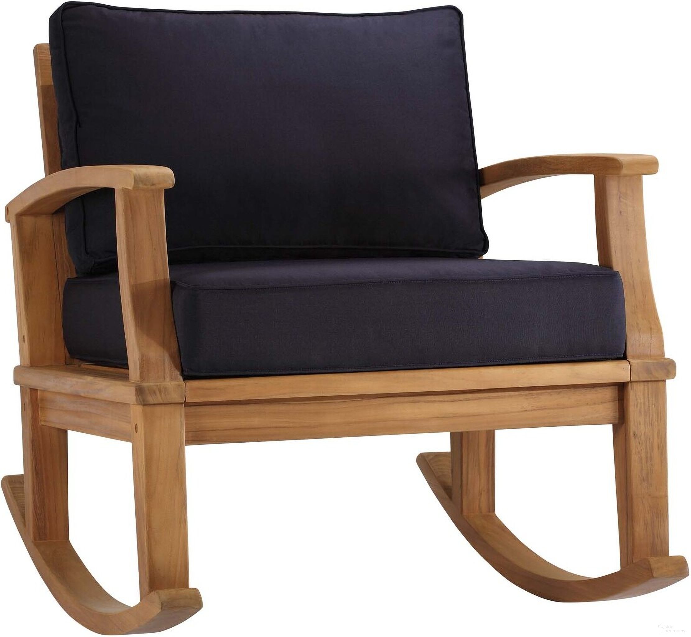 Marina Outdoor Patio Teak Rocking Chair In Natural and Navy