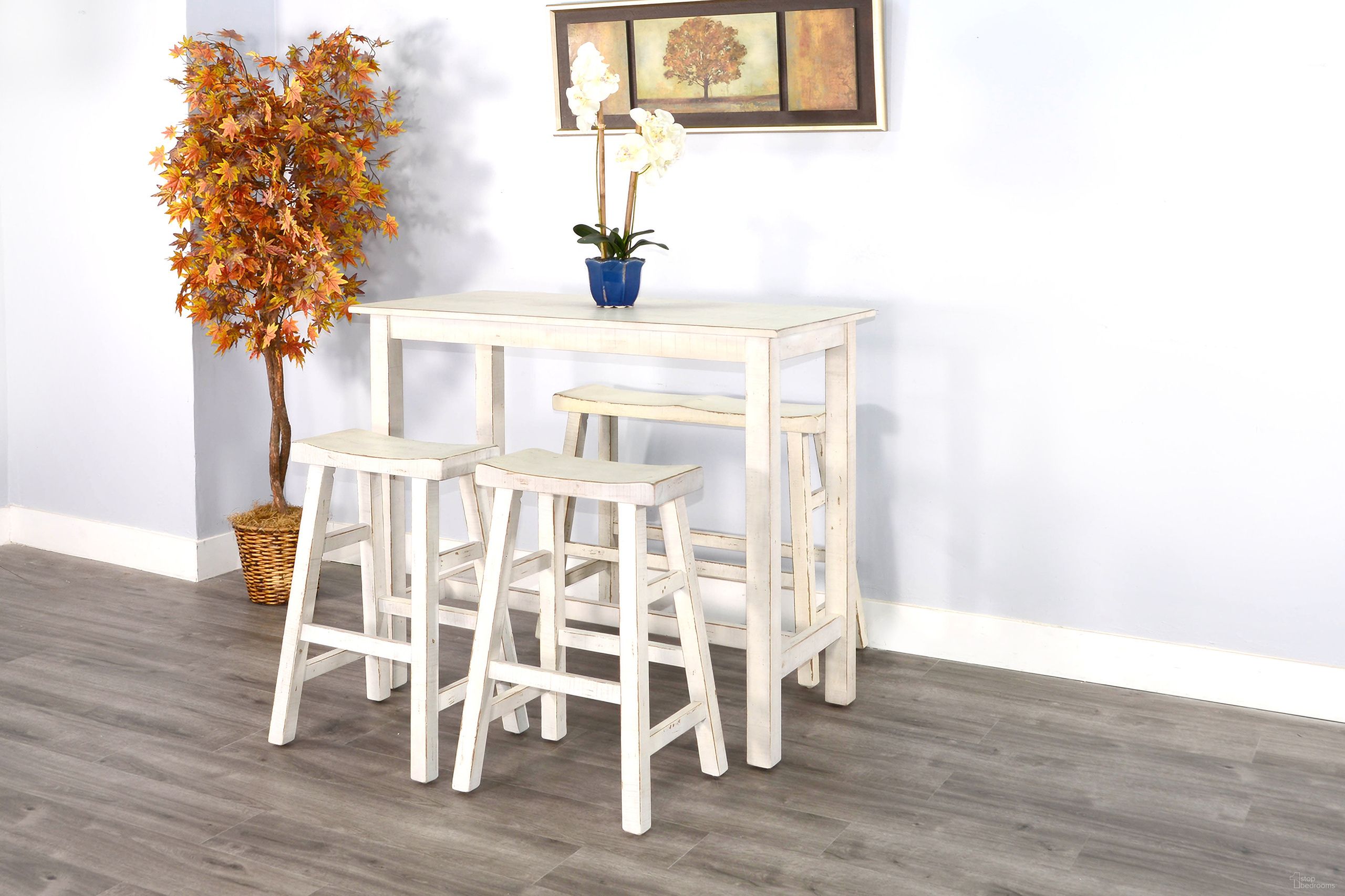 The appearance of Marina Pub Set In White designed by Sunny Designs in the coastal interior design. This white piece of furniture  was selected by 1StopBedrooms from Marina Collection to add a touch of cosiness and style into your home. Sku: 1172WS-42;1768WS-30;1768WS-30. Material: Wood.
