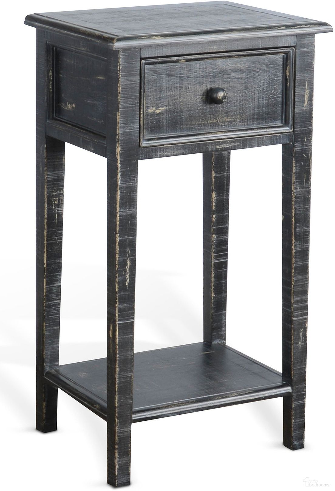 The appearance of Marina Side Table In Sand Black designed by Sunny Designs in the modern / contemporary interior design. This black sand piece of furniture was selected by 1StopBedrooms from Marina Collection to add a touch of cosiness and style into your home. Sku: 2090BS. Material: Solid Wood.