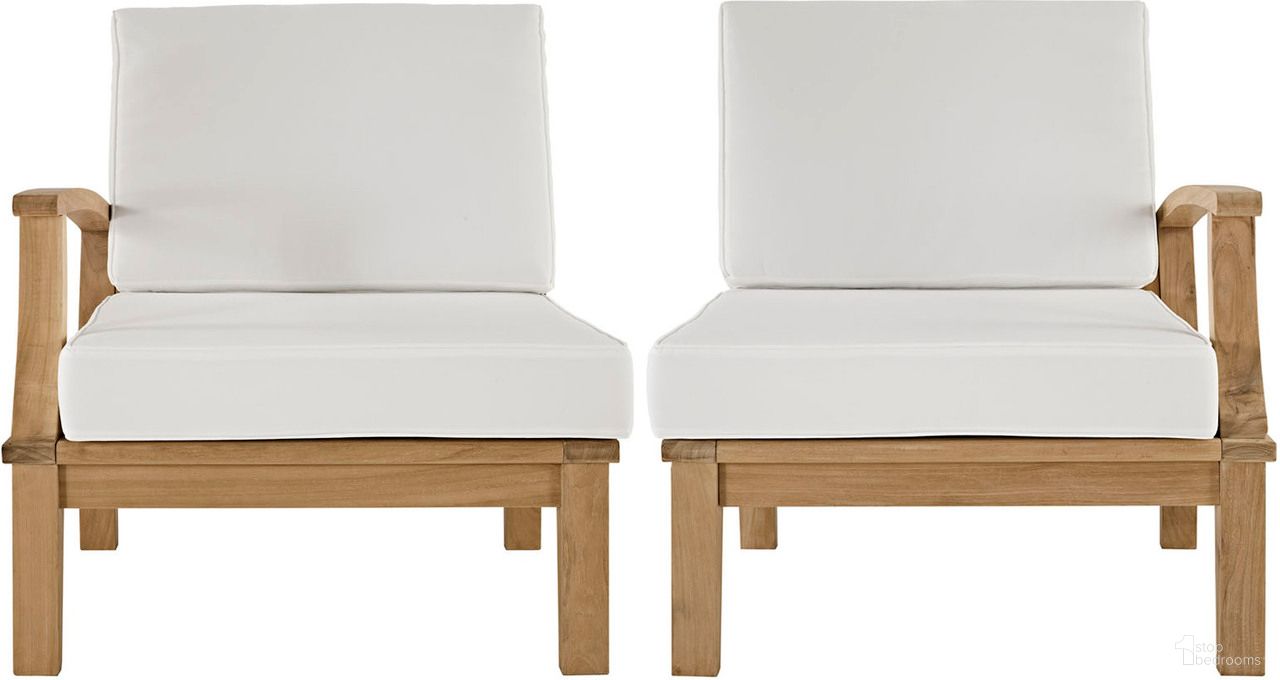 The appearance of Marina 2 Piece Outdoor Patio Teak Set In Natural and White designed by Modway in the modern / contemporary interior design. This natural and white piece of furniture  was selected by 1StopBedrooms from Marina Collection to add a touch of cosiness and style into your home. Sku: EEI-1143-CUSHION-R;EEI-1148-NAT;EEI-1149-NAT;EEI-1143-CUSHION-R. Material: Wood.