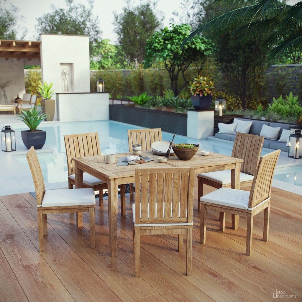 The appearance of Marina 7 Piece Outdoor Patio Teak Dining Set In Natural and White designed by Modway in the modern / contemporary interior design. This natural and white piece of furniture was selected by 1StopBedrooms from Marina Collection to add a touch of cosiness and style into your home. Sku: EEI-2700-NAT-WHI;EEI-2716-NAT;EEI-2700-NAT-WHI;EEI-2700-NAT-WHI;EEI-2700-NAT-WHI;EEI-2700-NAT-WHI;EEI-2700-NAT-WHI. Material: Wood.