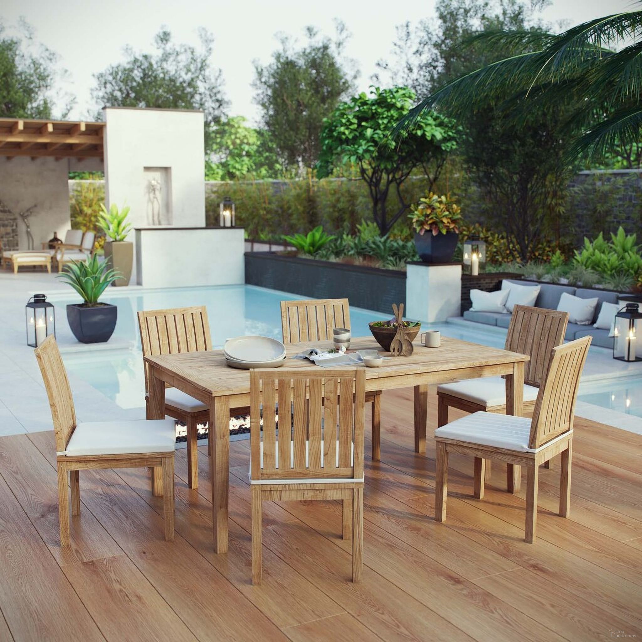 The appearance of Marina 7 Piece Outdoor Patio Teak Dining Set In Natural and White designed by Modway in the modern / contemporary interior design. This natural and white piece of furniture was selected by 1StopBedrooms from Marina Collection to add a touch of cosiness and style into your home. Sku: EEI-2700-NAT-WHI;EEI-2717-NAT;EEI-2700-NAT-WHI;EEI-2700-NAT-WHI;EEI-2700-NAT-WHI;EEI-2700-NAT-WHI;EEI-2700-NAT-WHI. Material: Wood.