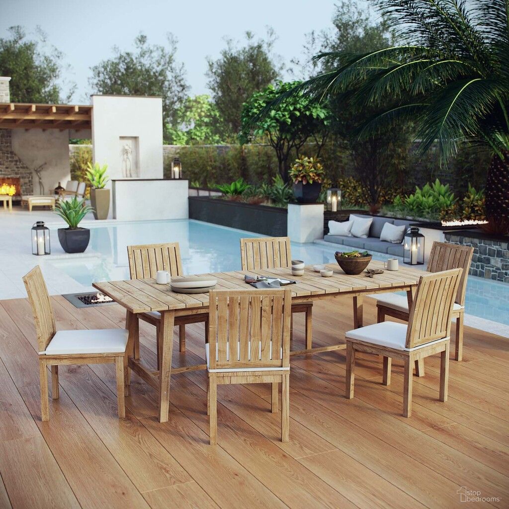 The appearance of Marina 7 Piece Outdoor Patio Teak Dining Set In Natural and White designed by Modway in the modern / contemporary interior design. This natural and white piece of furniture was selected by 1StopBedrooms from Marina Collection to add a touch of cosiness and style into your home. Sku: EEI-2700-NAT-WHI;EEI-2713-NAT;EEI-2700-NAT-WHI;EEI-2700-NAT-WHI;EEI-2700-NAT-WHI;EEI-2700-NAT-WHI;EEI-2700-NAT-WHI. Material: Wood.