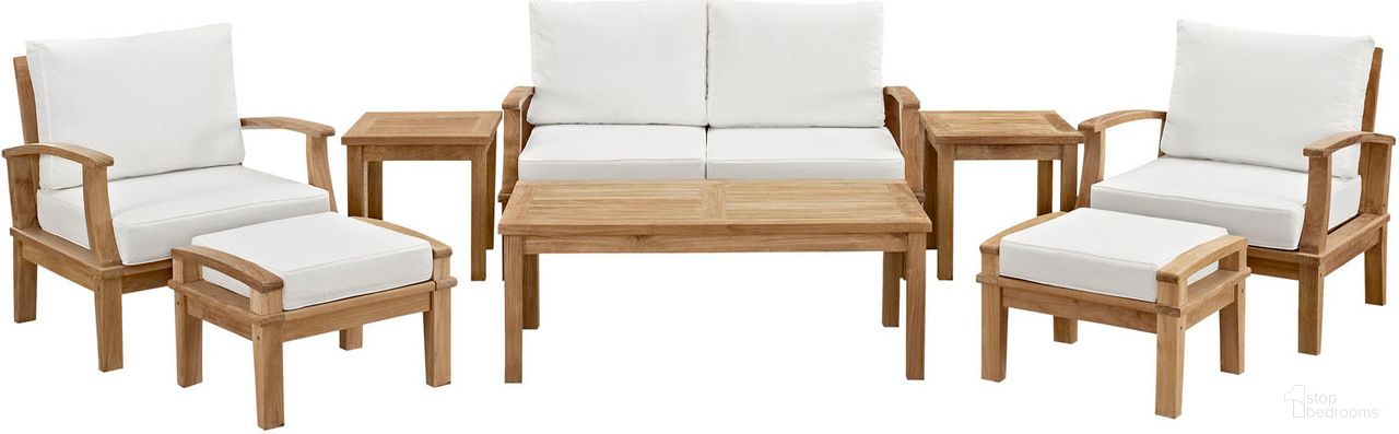 The appearance of Marina 8 Piece Outdoor Patio Teak Set In Natural and White designed by Modway in the modern / contemporary interior design. This natural and white piece of furniture  was selected by 1StopBedrooms from Marina Collection to add a touch of cosiness and style into your home. Sku: EEI-1143-CUSHION-R;EEI-1143-NAT-WHI;EEI-1144-NAT-WHI;EEI-1152-CUSHION-R;EEI-1152-NAT-WHI;EEI-1154-NAT;EEI-1155-NAT;EEI-1143-CUSHION-R;EEI-1143-NAT-WHI;EEI-1152-CUSHION-R;EEI-1152-NAT-WHI;EEI-1155-NAT;EEI-1143-CUSHION-R;EEI-1143-CUSHION-R. Material: Wood.
