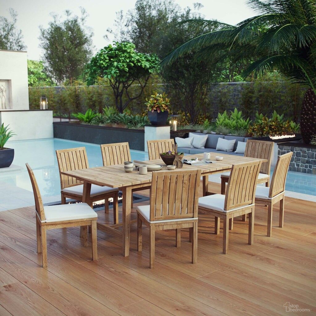 The appearance of Marina 9 Piece Outdoor Patio Teak Dining Set In Natural and White designed by Modway in the modern / contemporary interior design. This natural and white piece of furniture  was selected by 1StopBedrooms from Marina Collection to add a touch of cosiness and style into your home. Sku: EEI-2700-NAT-WHI;EEI-2713-NAT;EEI-2700-NAT-WHI;EEI-2700-NAT-WHI;EEI-2700-NAT-WHI;EEI-2700-NAT-WHI;EEI-2700-NAT-WHI;EEI-2700-NAT-WHI;EEI-2700-NAT-WHI. Material: Wood.