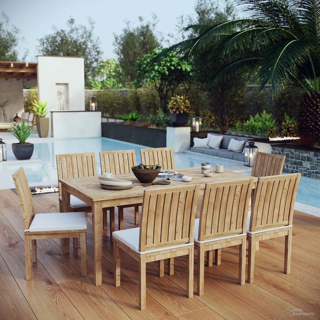 The appearance of Marina 9 Piece Outdoor Patio Teak Dining Set In Natural and White designed by Modway in the modern / contemporary interior design. This natural and white piece of furniture was selected by 1StopBedrooms from Marina Collection to add a touch of cosiness and style into your home. Sku: EEI-2700-NAT-WHI;EEI-2717-NAT;EEI-2700-NAT-WHI;EEI-2700-NAT-WHI;EEI-2700-NAT-WHI;EEI-2700-NAT-WHI;EEI-2700-NAT-WHI;EEI-2700-NAT-WHI;EEI-2700-NAT-WHI. Material: Wood.