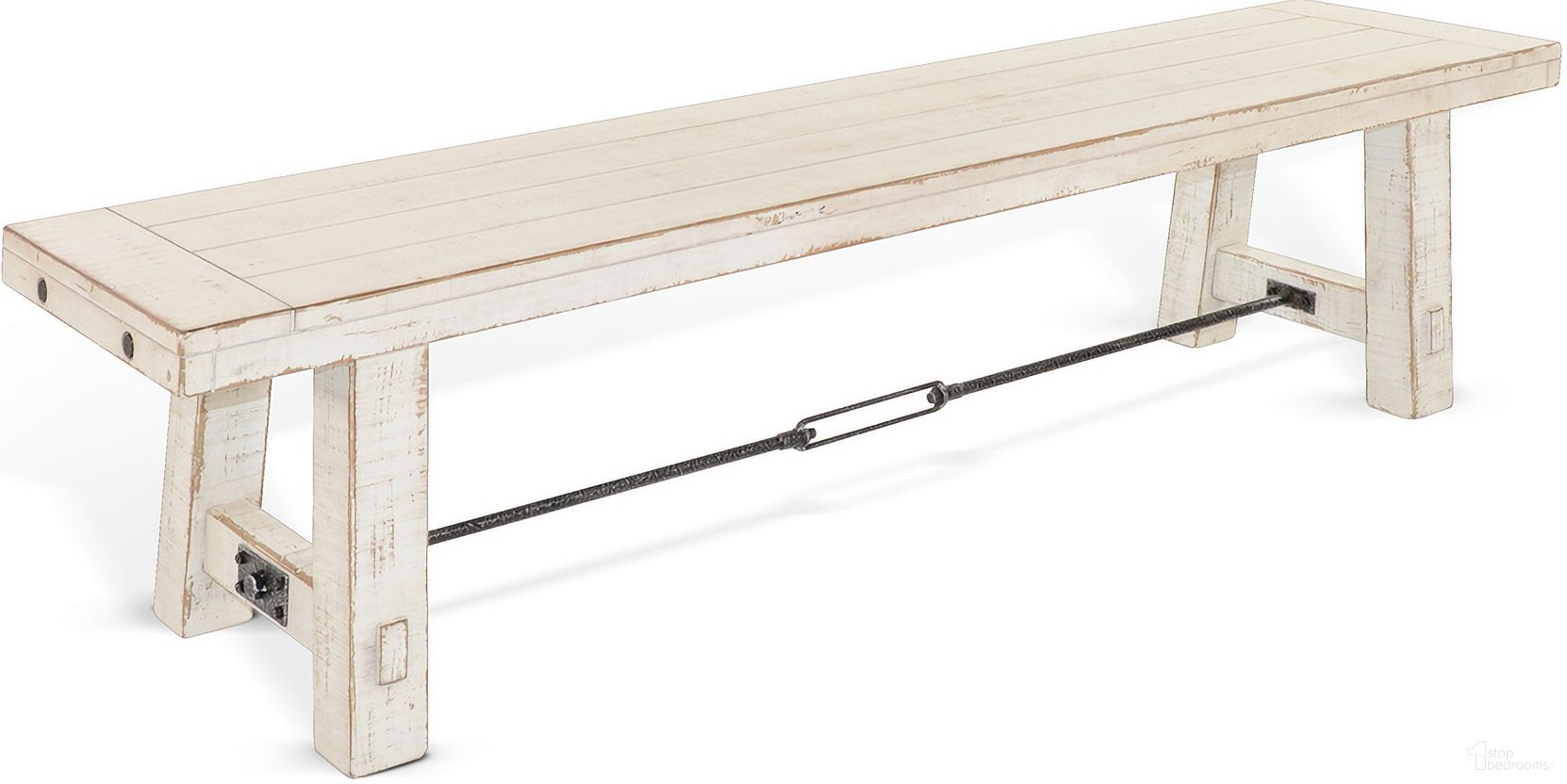 The appearance of Marina White Sand 64 Inch Bench With Turnbuckle With Wood Seat designed by Sunny Designs in the country / farmhouse interior design. This white sand piece of furniture was selected by 1StopBedrooms from Marina Collection to add a touch of cosiness and style into your home. Sku: 1615WS. Material: Solid Wood.