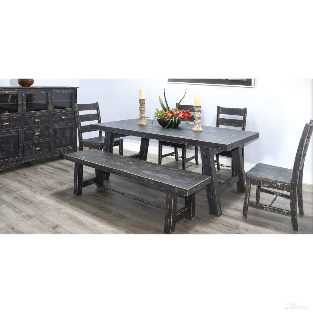 The appearance of Marina Wood Dining Room Set In Sand Black designed by Sunny Designs in the rustic / southwestern interior design. This sand black piece of furniture  was selected by 1StopBedrooms from Marina Collection to add a touch of cosiness and style into your home. Sku: 1367BS;1508BS-T. Table Base Style: Trestle. Material: Wood. Table Top Shape: Rectangular. Size: 38" x 74".