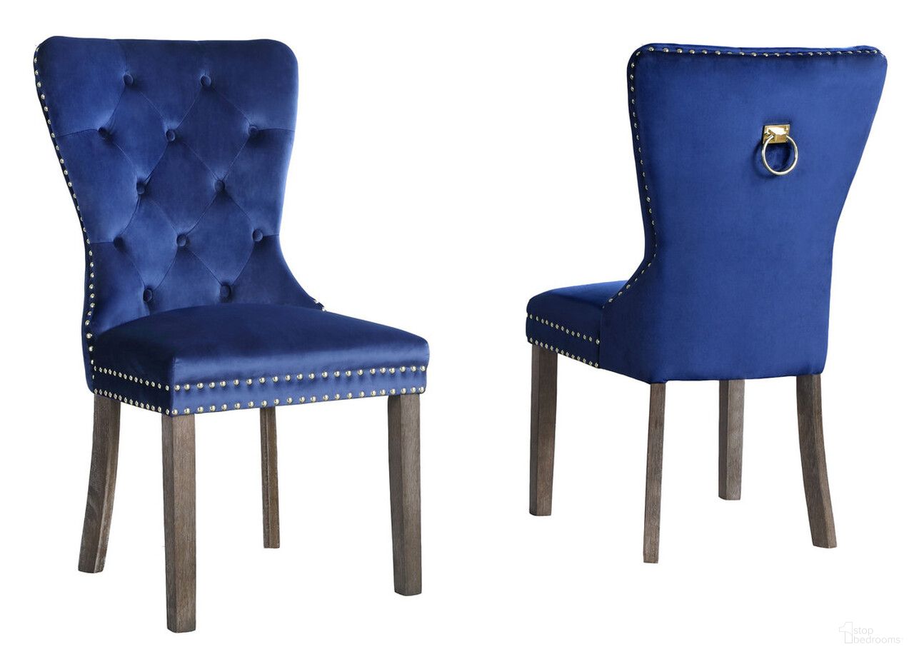 The appearance of Mario Modern Side Chairs Set of 2 In Navy Blue Velvet and Rustic designed by Best Quality Furniture in the traditional interior design. This navy blue and rustic piece of furniture was selected by 1StopBedrooms from Mario Collection to add a touch of cosiness and style into your home. Sku: SC169. Material: Wood. Chair Type: Side Chair.