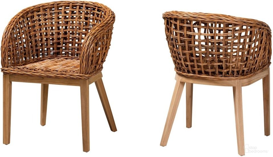 The appearance of Mario Teak Wood and Rattan Dining Chair Set of 2 In Natural Brown designed by Baxton Studio in the bohemian interior design. This brown piece of furniture was selected by 1StopBedrooms from Mario Collection to add a touch of cosiness and style into your home. Sku: Mario-Rattan-DC. Material: Natural Rattan. Chair Type: Arm Chair.