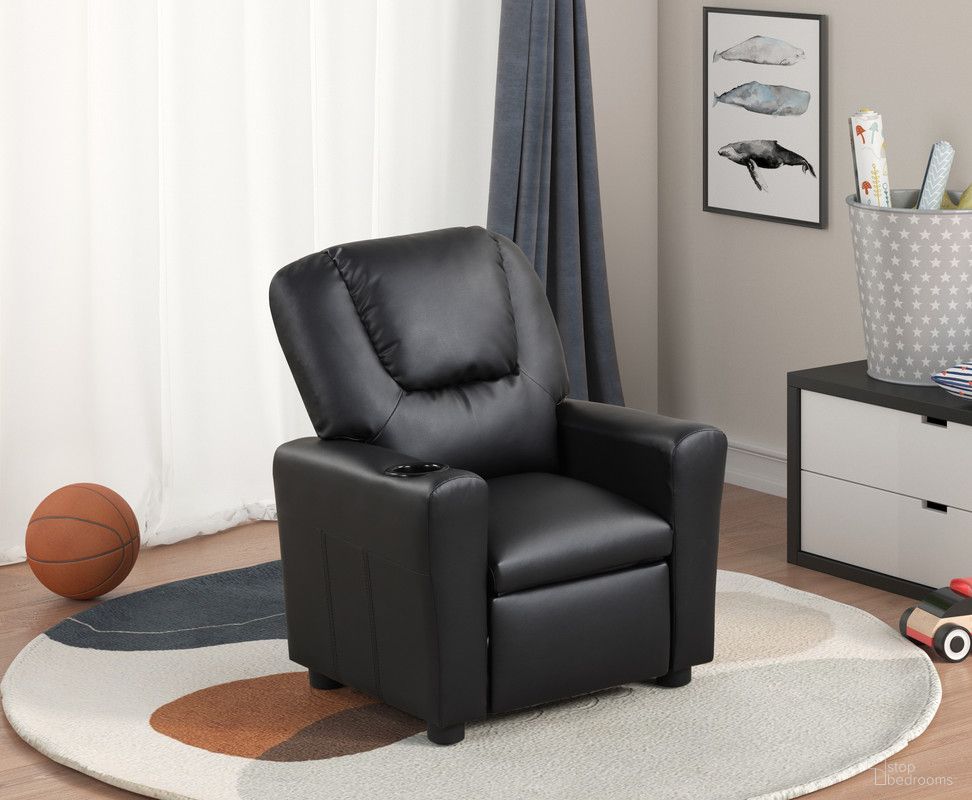 Marisa 23 Inch PU Leather Kids Recliner Chair with Cupholder In Black