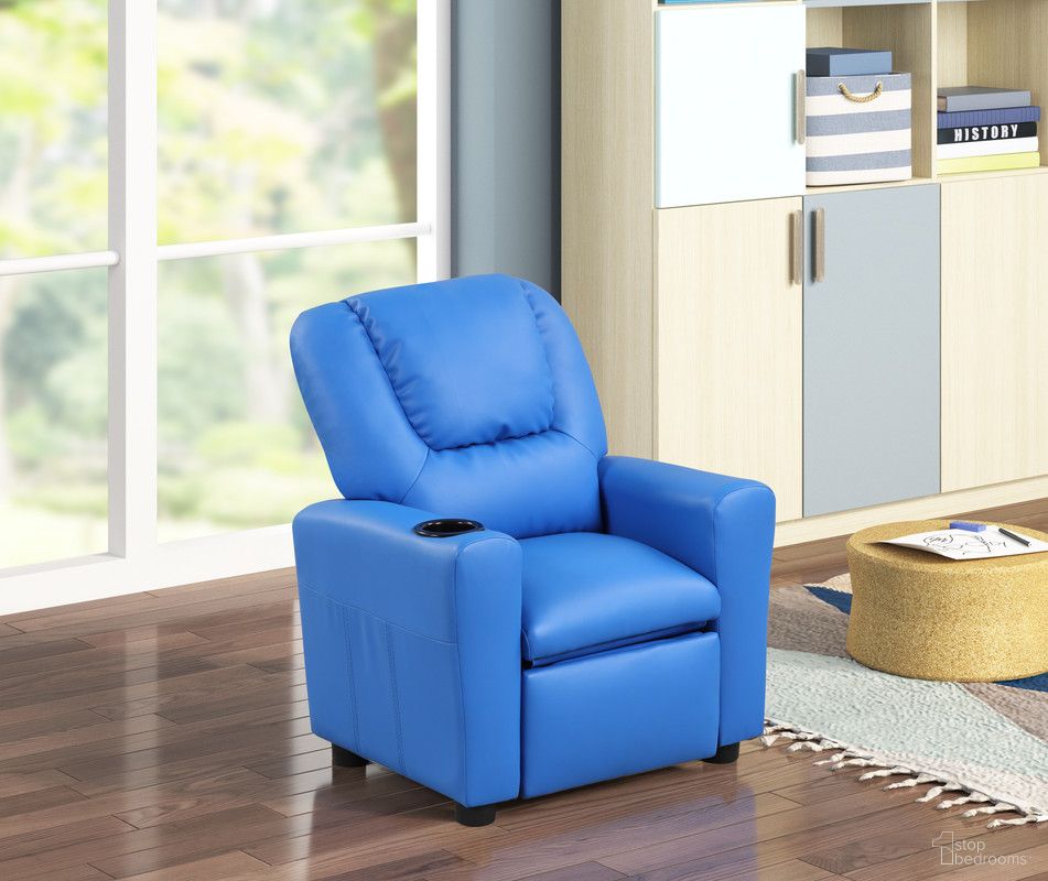 The appearance of Marisa 23 Inch PU Leather Kids Recliner Chair with Cupholder In Blue designed by Lilola Home in the modern / contemporary interior design. This blue piece of furniture  was selected by 1StopBedrooms from Marisa Collection to add a touch of cosiness and style into your home. Sku: 88856. Material: PU.
