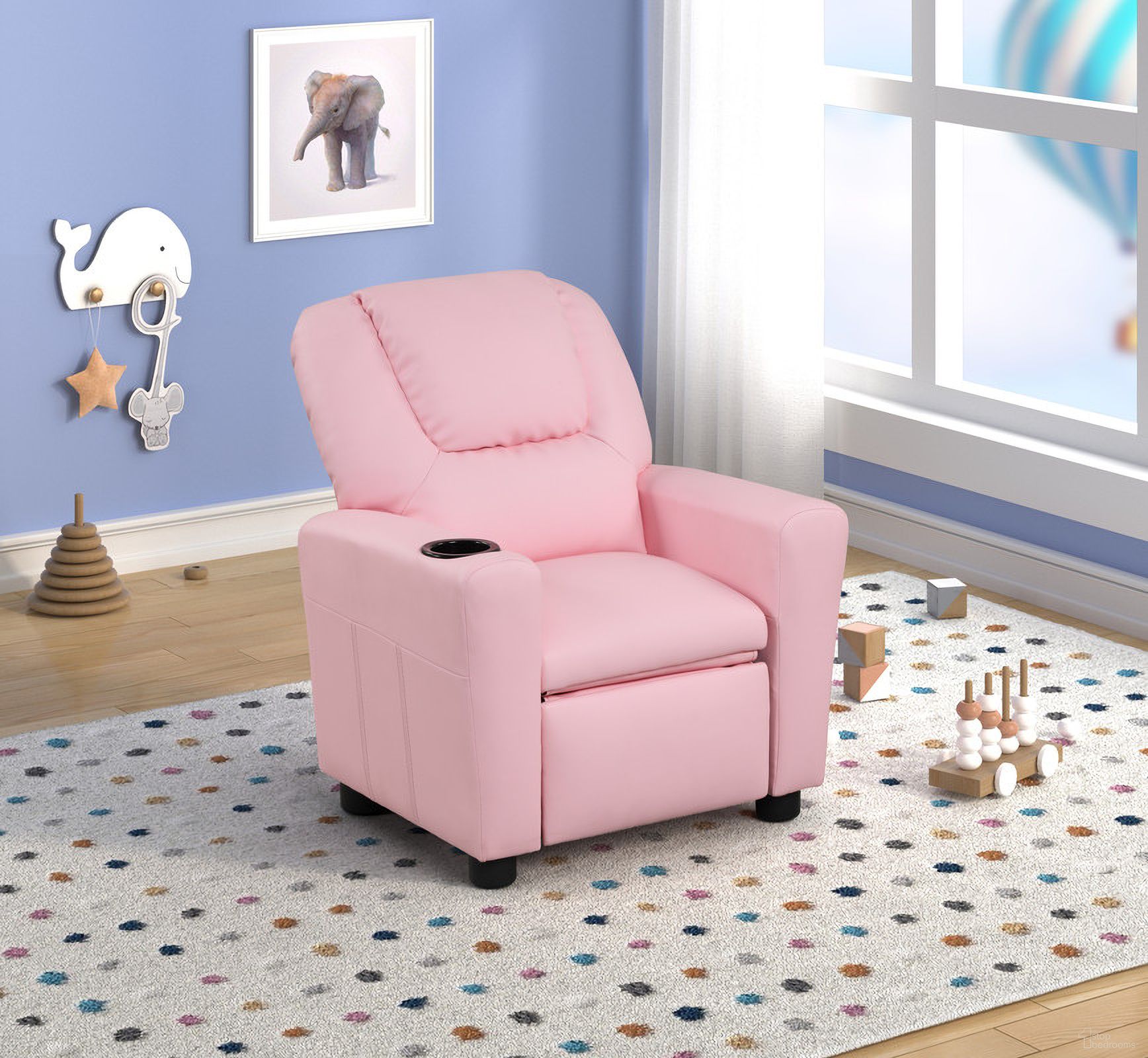 The appearance of Marisa 23 Inch PU Leather Kids Recliner Chair with Cupholder In Pink designed by Lilola Home in the modern / contemporary interior design. This pink piece of furniture was selected by 1StopBedrooms from Marisa Collection to add a touch of cosiness and style into your home. Sku: 88855. Material: PU.