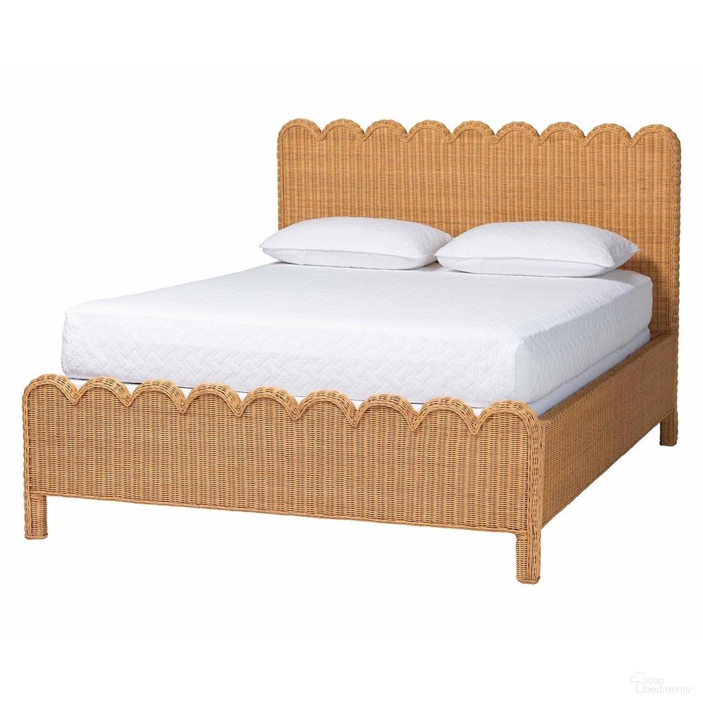 The appearance of Maritza Handwoven Rattan King Bed Frame with Scalloped Headboard and Footboard In Light Honey designed by Baxton Studio in the bohemian interior design. This light honey piece of furniture  was selected by 1StopBedrooms from Maritza Collection to add a touch of cosiness and style into your home. Sku: Maritza-Wood/Light Honey-King. Bed Size: King. Material: Mahogany.