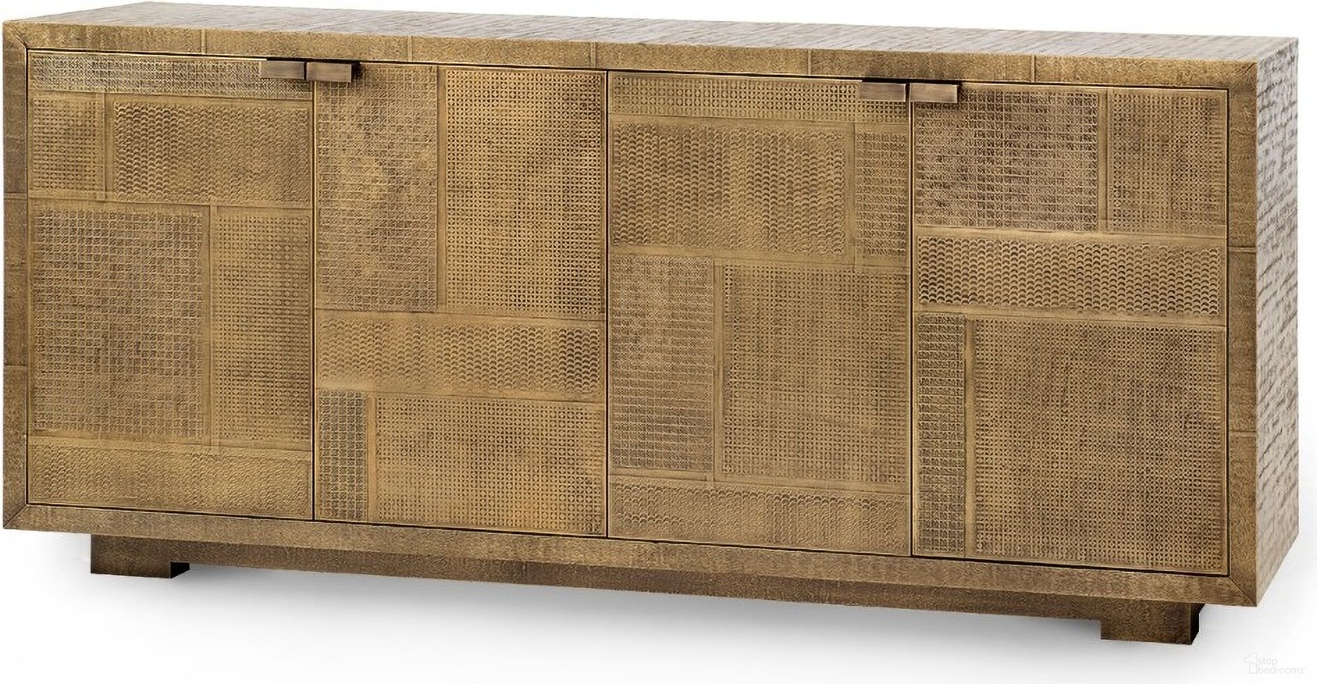 The appearance of Mark 4-Door Cabinet In Antique Brass designed by Villa & House in the transitional interior design. This antique brass piece of furniture  was selected by 1StopBedrooms from Mark Collection to add a touch of cosiness and style into your home. Sku: MRK-450-803. Material: Wood.
