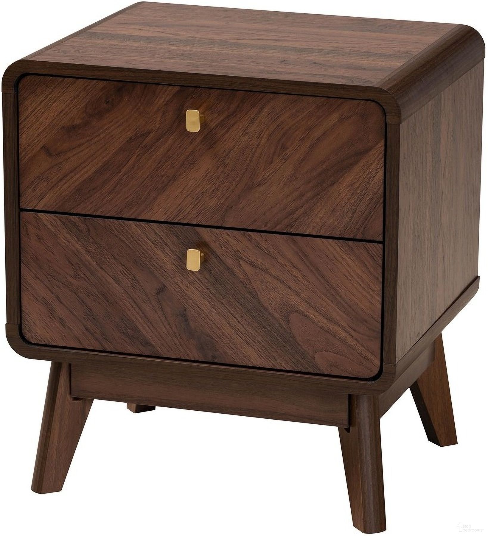 The appearance of Markell Wood 2 Drawer Nightstand In Walnut Brown designed by Baxton Studio in the transitional interior design. This walnut brown piece of furniture  was selected by 1StopBedrooms from Markell Collection to add a touch of cosiness and style into your home. Sku: LV44ST4424WI-CLB-NS. Material: MDF.