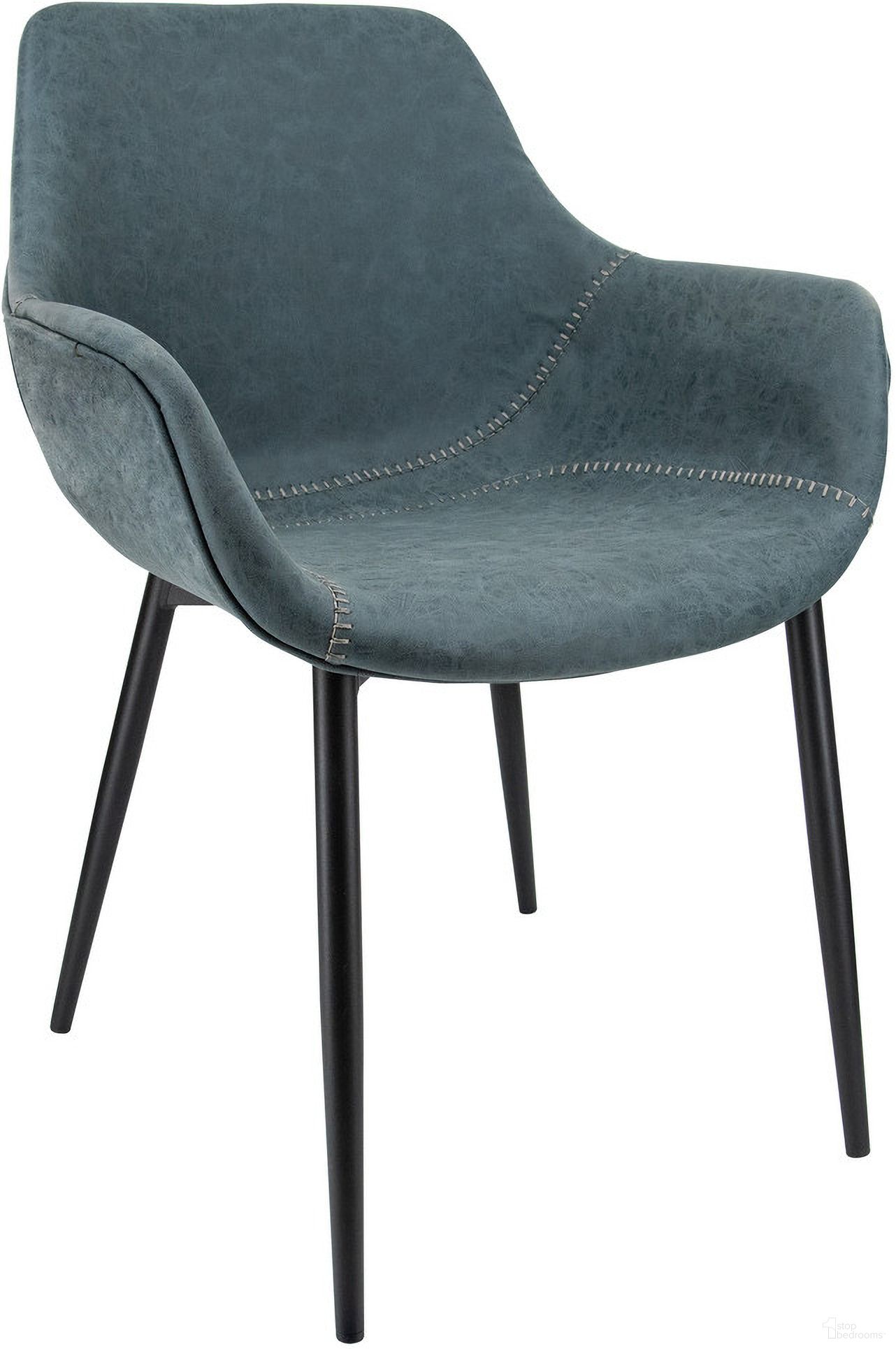 The appearance of Markley Leather Dining Arm Chair In Peacock Blue/Black designed by LeisureMod in the modern / contemporary interior design. This blue piece of furniture  was selected by 1StopBedrooms from Markley Collection to add a touch of cosiness and style into your home. Sku: EC26BU. Material: Faux Leather. Chair Type: Arm Chair.