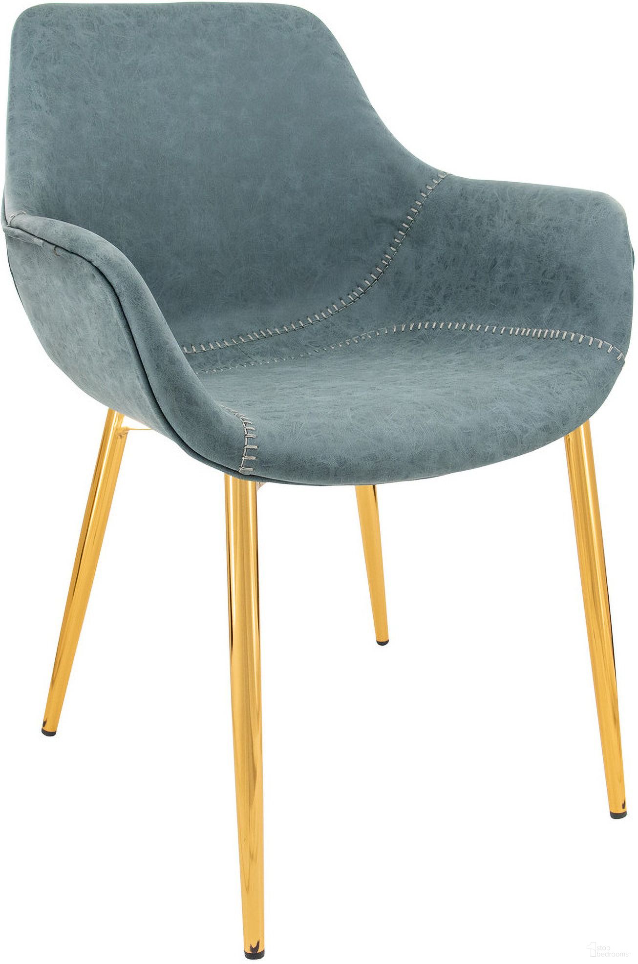 The appearance of Markley Leather Dining Arm Chair In Peacock Blue/Gold designed by LeisureMod in the modern / contemporary interior design. This blue piece of furniture was selected by 1StopBedrooms from Markley Collection to add a touch of cosiness and style into your home. Sku: ECG26BU. Material: Faux Leather. Chair Type: Arm Chair.