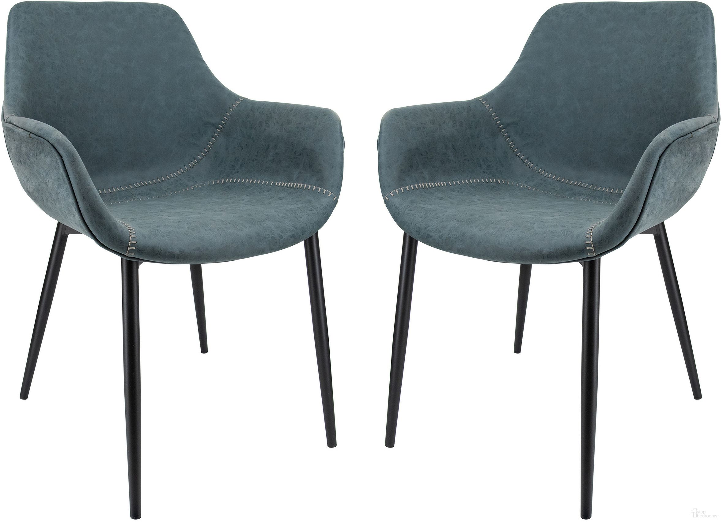 The appearance of Markley Leather Dining Arm Chair Set of 2 In Peacock Blue/Black designed by LeisureMod in the modern / contemporary interior design. This blue piece of furniture was selected by 1StopBedrooms from Markley Collection to add a touch of cosiness and style into your home. Sku: EC26BU2. Material: Faux Leather. Chair Type: Arm Chair.