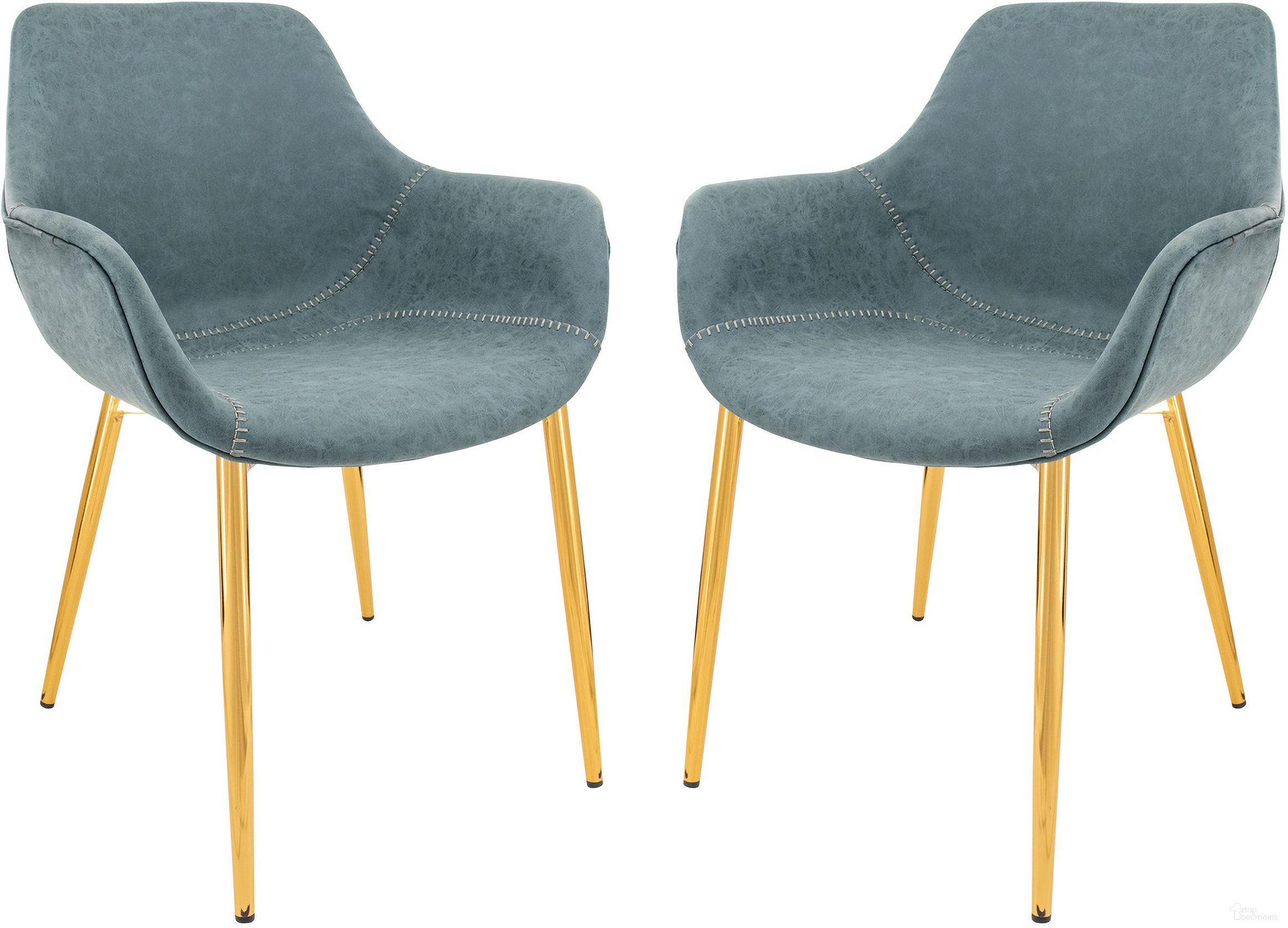 The appearance of Markley Leather Dining Arm Chair Set of 2 In Peacock Blue/Gold designed by LeisureMod in the modern / contemporary interior design. This blue piece of furniture was selected by 1StopBedrooms from Markley Collection to add a touch of cosiness and style into your home. Sku: ECG26BU2. Material: Faux Leather. Chair Type: Arm Chair.