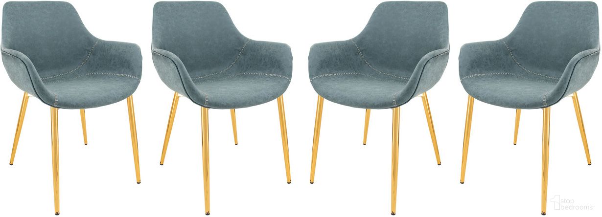 The appearance of Markley Leather Dining Arm Chair Set of 4 In Peacock Blue/Gold designed by LeisureMod in the modern / contemporary interior design. This blue piece of furniture was selected by 1StopBedrooms from Markley Collection to add a touch of cosiness and style into your home. Sku: ECG26BU4. Material: Faux Leather. Chair Type: Arm Chair.