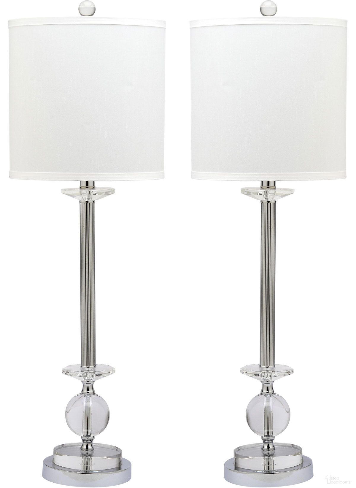 The appearance of Marla Clear 31 Inch Crystal Candlestick Lamp Set of 2 designed by Safavieh in the modern / contemporary interior design. This clear piece of furniture  was selected by 1StopBedrooms from Safavieh LIT Collection to add a touch of cosiness and style into your home. Sku: LIT4165A-SET2. Material: Chrome.
