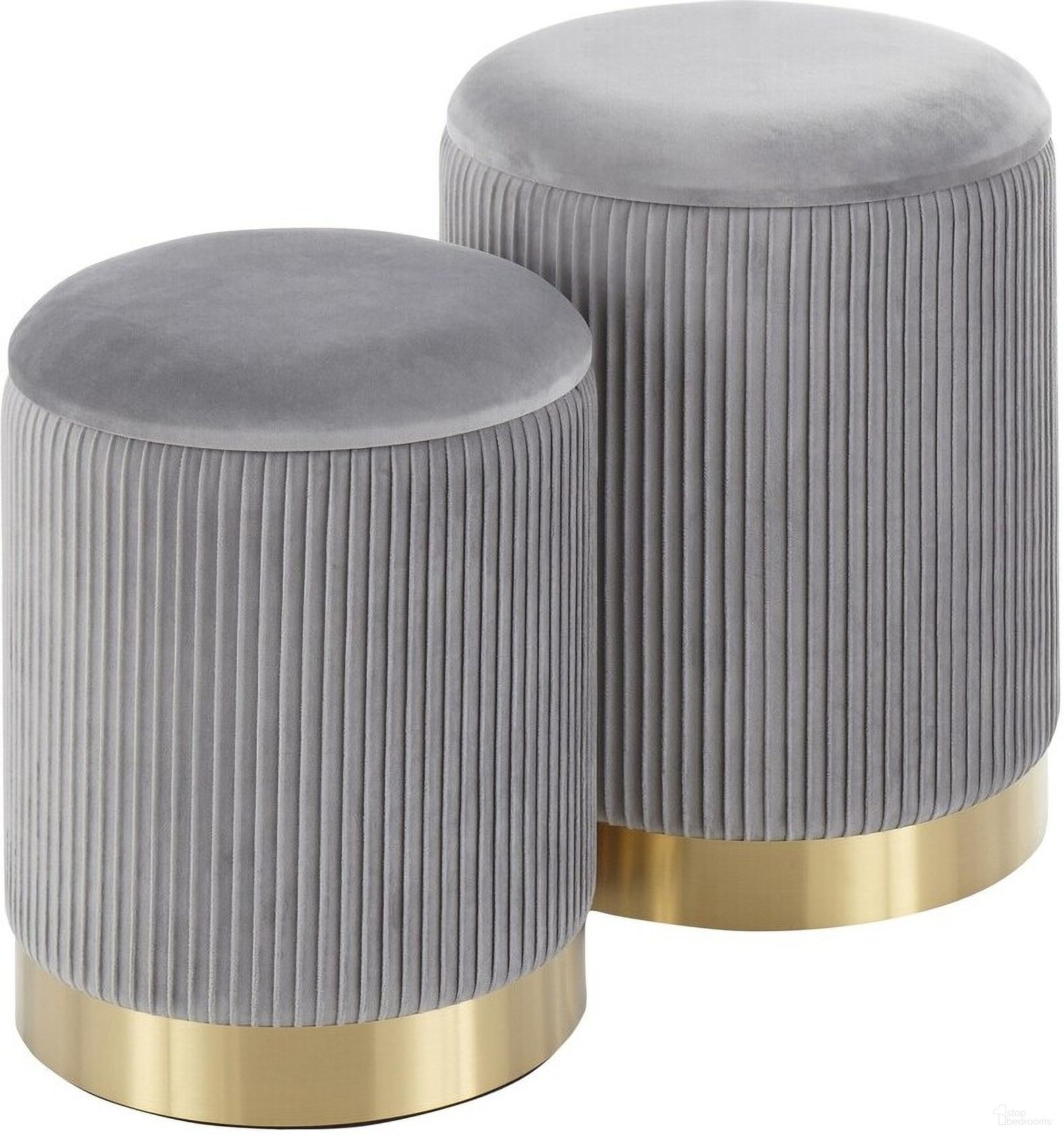 The appearance of Marla Nesting Pleated Ottoman Set In Grey Velvet designed by Lumisource in the modern / contemporary interior design. This grey velvet piece of furniture  was selected by 1StopBedrooms from Marla Collection to add a touch of cosiness and style into your home. Sku: OT-MARLA PLT VGY. Material: Velvet.