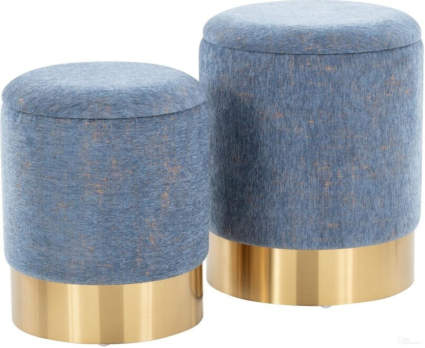 The appearance of Marla Nesting Ottoman Set of 2 In Blue designed by Lumisource in the glam interior design. This blue piece of furniture was selected by 1StopBedrooms from Marla Collection to add a touch of cosiness and style into your home. Sku: OT-MARLA AUBU. Material: Foam.