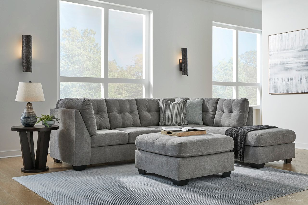 The appearance of Marleton 2-Piece Sectional and Ottoman In Gray designed by Signature Design by Ashley in the modern / contemporary interior design. This gray piece of furniture was selected by 1StopBedrooms from Marleton Collection to add a touch of cosiness and style into your home. Sku: 5530517;5530566;5530508. Material: Fabric.