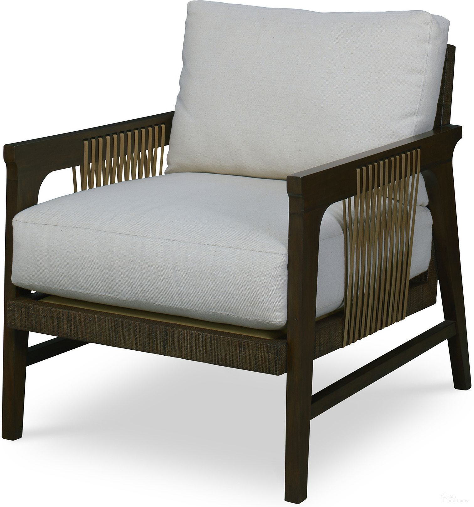 The appearance of Marley Lounge Chair In Brown and Flax designed by Century Furniture in the transitional interior design. This brown and flax piece of furniture  was selected by 1StopBedrooms from Curate Collection to add a touch of cosiness and style into your home. Sku: CT6041. Material: Upholstery.