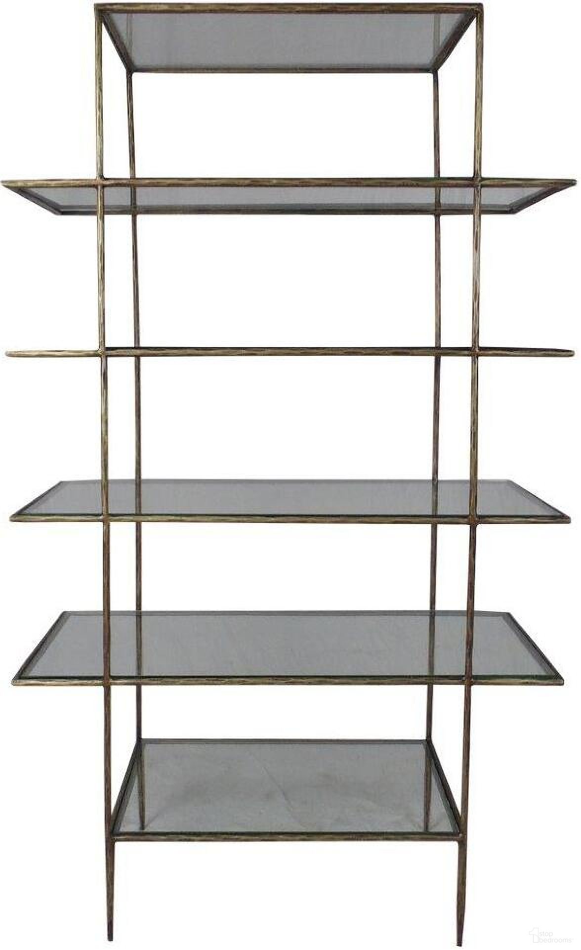 The appearance of Orlando Bookcase In Gold And Clear designed by Moti in the traditional interior design. This gold piece of furniture  was selected by 1StopBedrooms from Orlando Collection to add a touch of cosiness and style into your home. Sku: 82008001. Material: Iron.