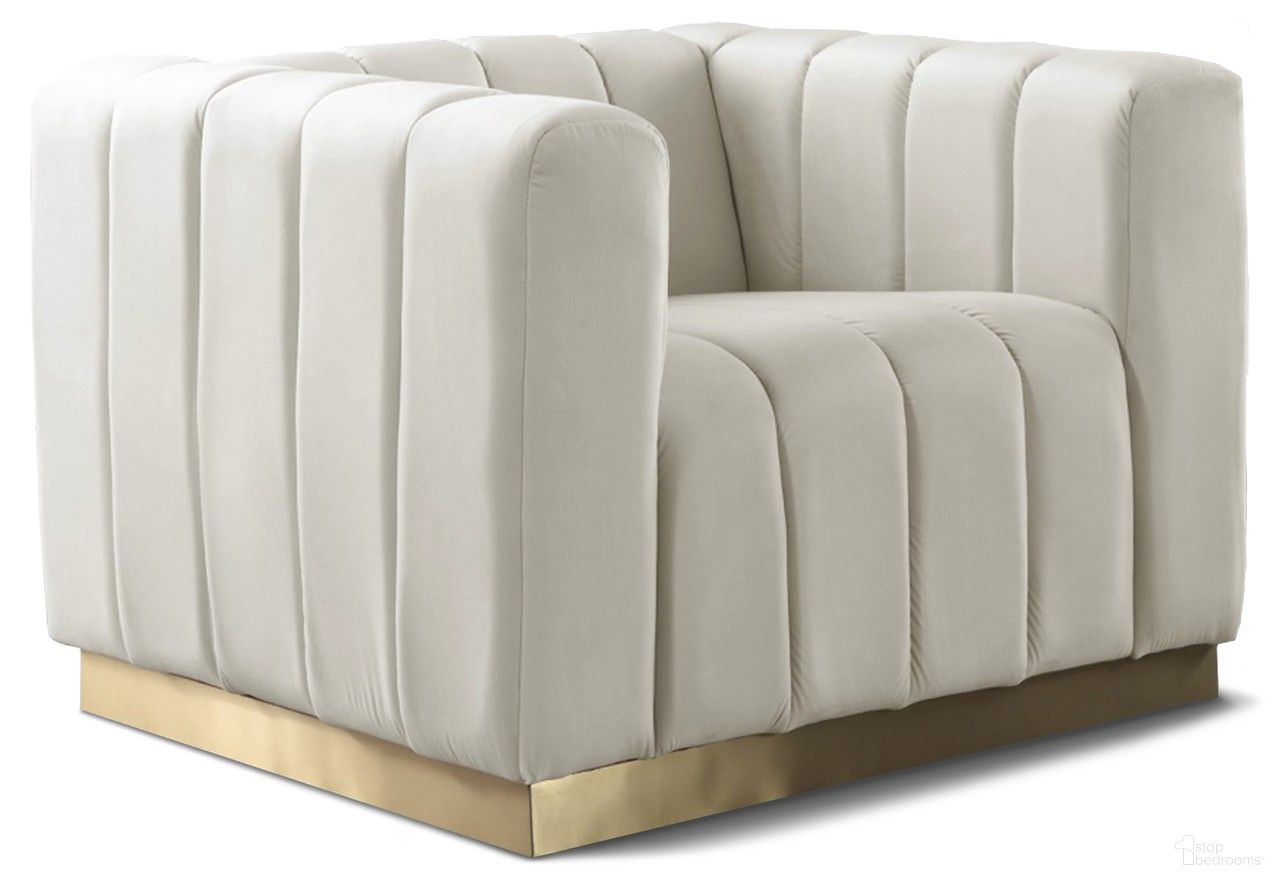 The appearance of Marlon Velvet Chair In Cream designed by Meridian in the modern / contemporary interior design. This cream velvet piece of furniture was selected by 1StopBedrooms from Marlon Collection to add a touch of cosiness and style into your home. Sku: 603Cream-C. Material: Velvet.