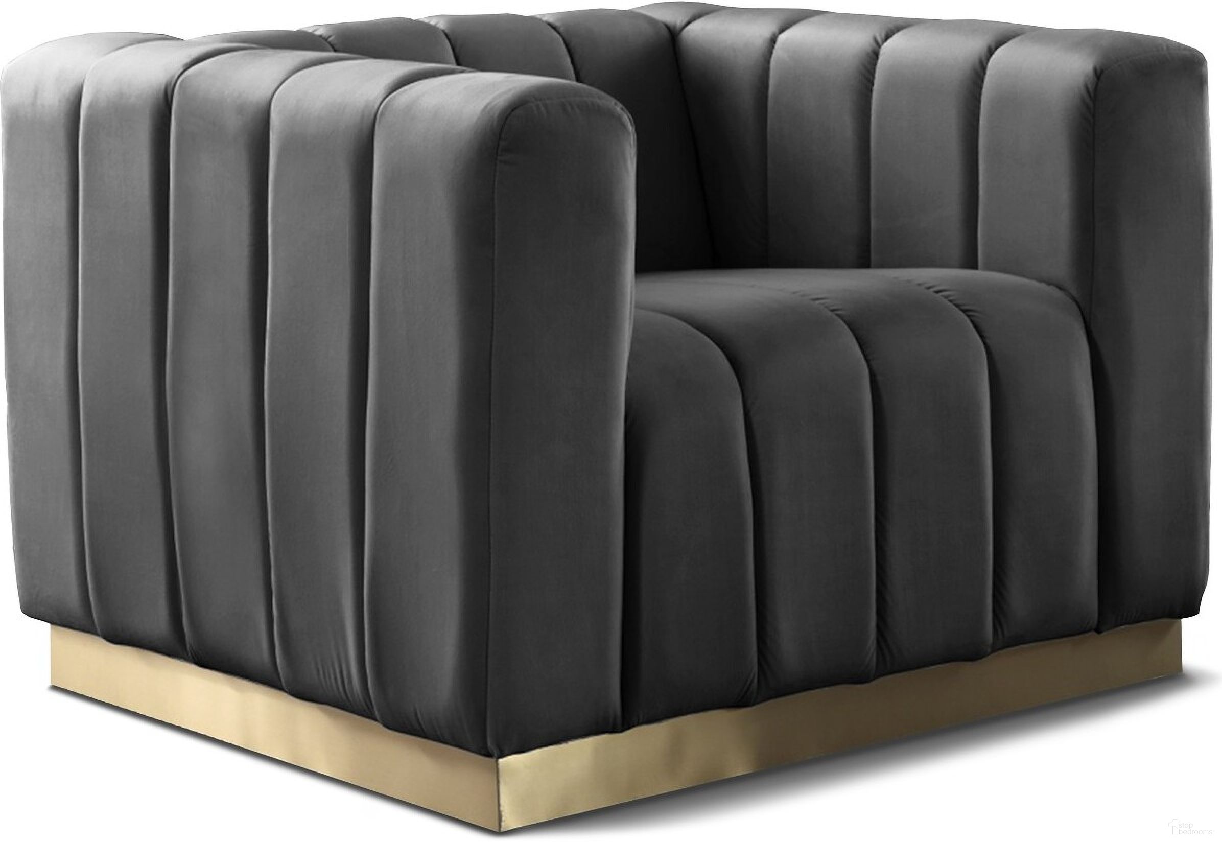 The appearance of Marlon Velvet Chair In Grey designed by Meridian in the modern / contemporary interior design. This grey piece of furniture was selected by 1StopBedrooms from Marlon Collection to add a touch of cosiness and style into your home. Sku: 603Grey-C. Material: Velvet.