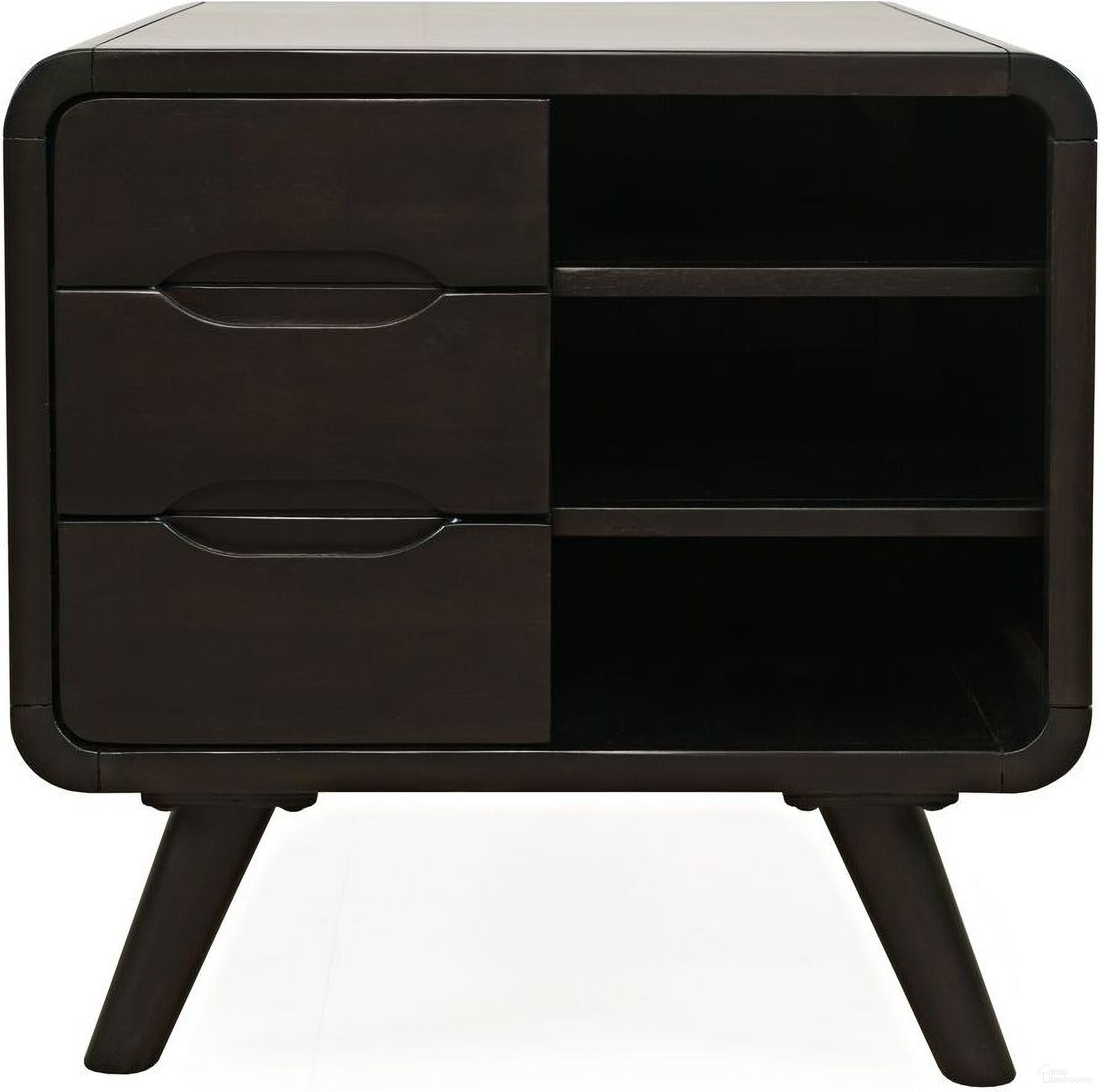 Marlowe 24 Inch Curved End Table with Storage Drawers In Dark Brown