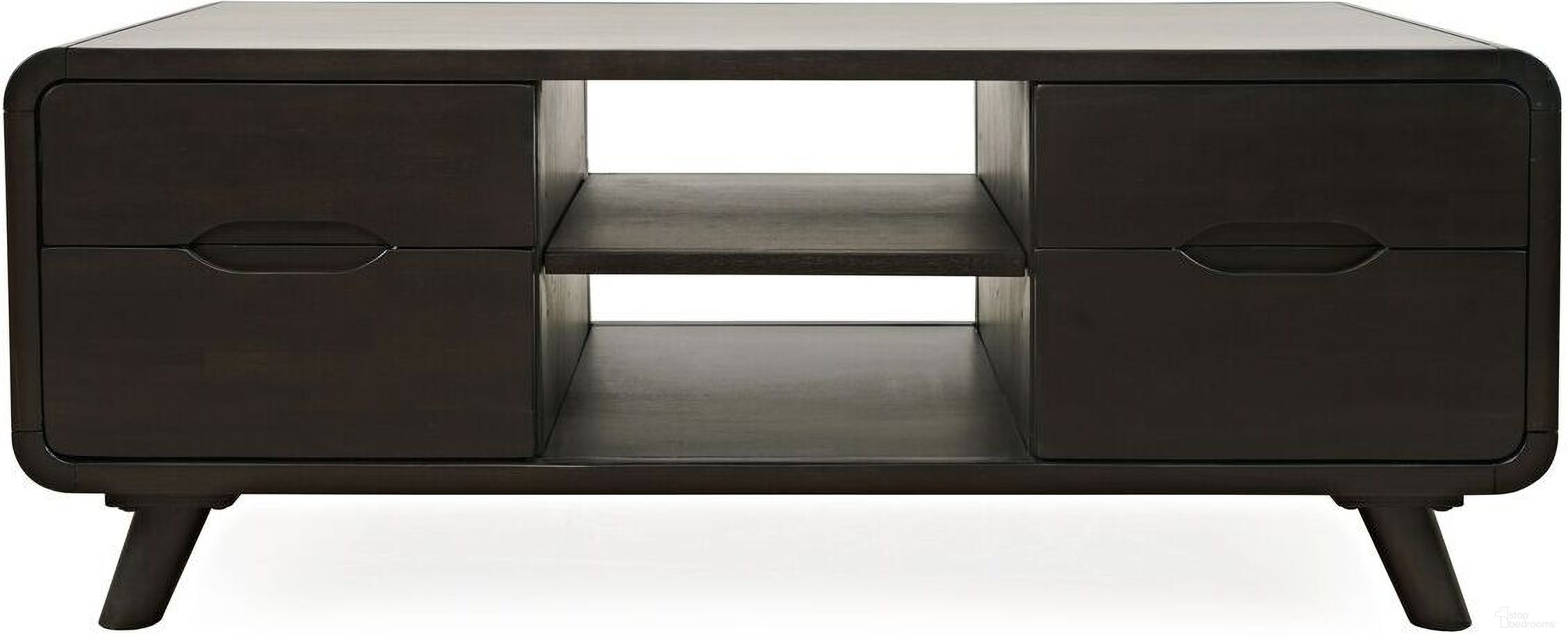 Marlowe 48 Inch Curved Coffee Table with Storage Drawers In Dark Brown