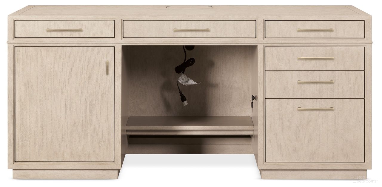 The appearance of Marlowe Credenza In Limestone designed by Hooker in the transitional interior design. This limestone piece of furniture was selected by 1StopBedrooms from Marlowe Collection to add a touch of cosiness and style into your home. Sku: 6420-10464-80. Material: Solid Oak.