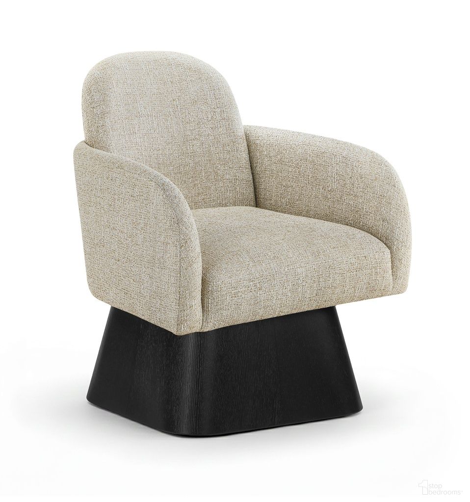 The appearance of Marlowe Linen Textured Fabric Upholstered Swivel Accent Chair In Beige designed by Meridian in the modern / contemporary interior design. This beige piece of furniture  was selected by 1StopBedrooms from Marlowe Collection to add a touch of cosiness and style into your home. Sku: 33047Beige. Material: Linen.