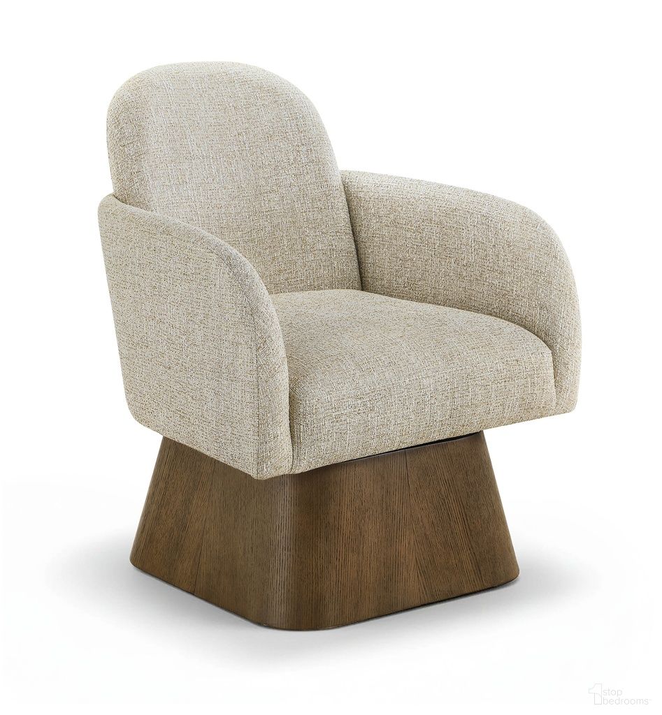 The appearance of Marlowe Linen Textured Fabric Upholstered Swivel Accent Chair In Beige designed by Meridian in the modern / contemporary interior design. This beige piece of furniture  was selected by 1StopBedrooms from Marlowe Collection to add a touch of cosiness and style into your home. Sku: 33048Beige. Material: Linen.