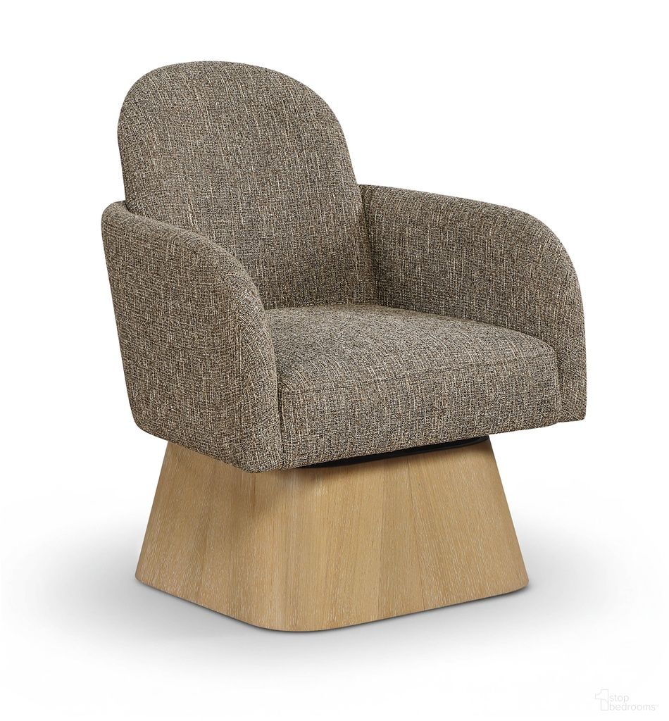 The appearance of Marlowe Linen Textured Fabric Upholstered Swivel Accent Chair In Brown designed by Meridian in the modern / contemporary interior design. This brown piece of furniture  was selected by 1StopBedrooms from Marlowe Collection to add a touch of cosiness and style into your home. Sku: 33046Brown. Material: Linen.