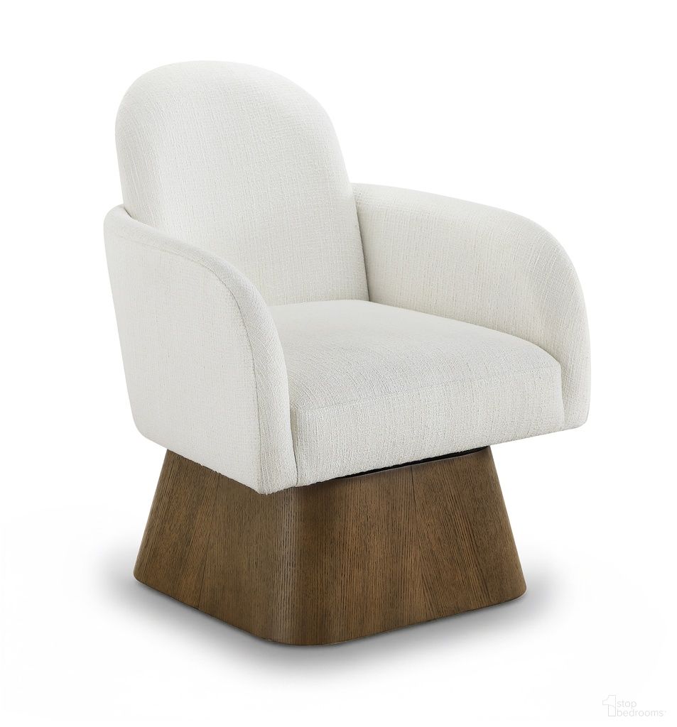 The appearance of Marlowe Linen Textured Fabric Upholstered Swivel Accent Chair In Cream designed by Meridian in the modern / contemporary interior design. This cream piece of furniture  was selected by 1StopBedrooms from Marlowe Collection to add a touch of cosiness and style into your home. Sku: 33048Cream. Material: Linen.