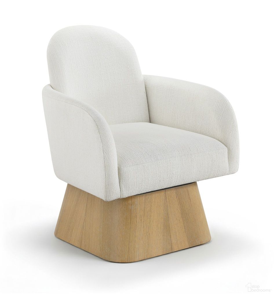 The appearance of Marlowe Linen Textured Fabric Upholstered Swivel Accent Chair In Cream designed by Meridian in the modern / contemporary interior design. This cream piece of furniture  was selected by 1StopBedrooms from Marlowe Collection to add a touch of cosiness and style into your home. Sku: 33046Cream. Material: Linen.