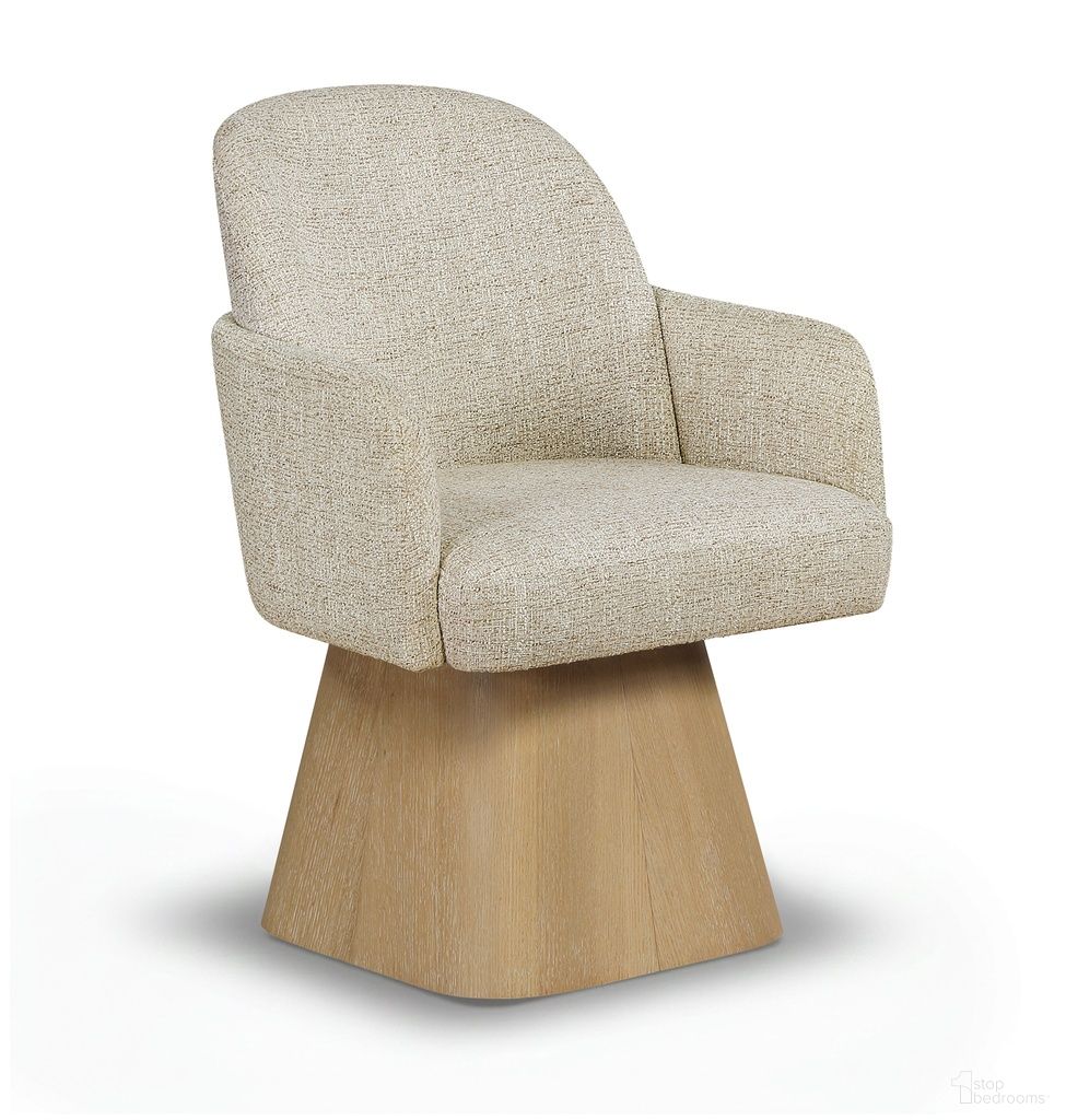 The appearance of Marlowe Linen Textured Fabric Upholstered Swivel Dining Arm Chair In Beige designed by Meridian in the modern / contemporary interior design. This beige piece of furniture  was selected by 1StopBedrooms from Marlowe Collection to add a touch of cosiness and style into your home. Sku: 88029Beige-AC. Material: Linen. Chair Type: Arm Chair.