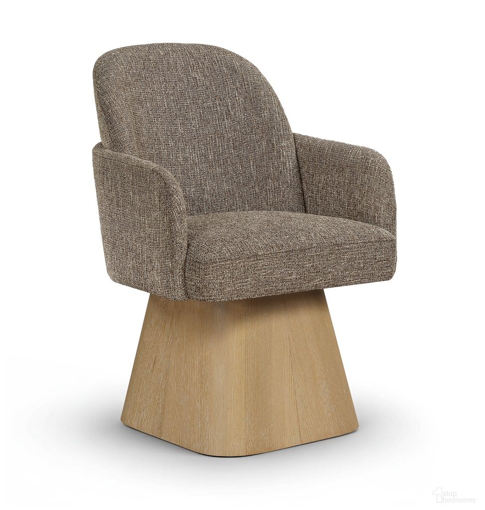 The appearance of Marlowe Linen Textured Fabric Upholstered Swivel Dining Arm Chair In Brown designed by Meridian in the modern / contemporary interior design. This brown piece of furniture  was selected by 1StopBedrooms from Marlowe Collection to add a touch of cosiness and style into your home. Sku: 88029Brown-AC. Material: Linen. Chair Type: Arm Chair.