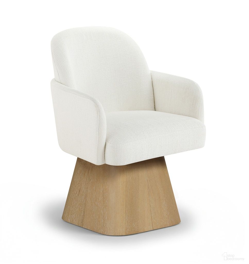 The appearance of Marlowe Linen Textured Fabric Upholstered Swivel Dining Arm Chair In Cream designed by Meridian in the modern / contemporary interior design. This cream piece of furniture  was selected by 1StopBedrooms from Marlowe Collection to add a touch of cosiness and style into your home. Sku: 88029Cream-AC. Material: Linen. Chair Type: Arm Chair.