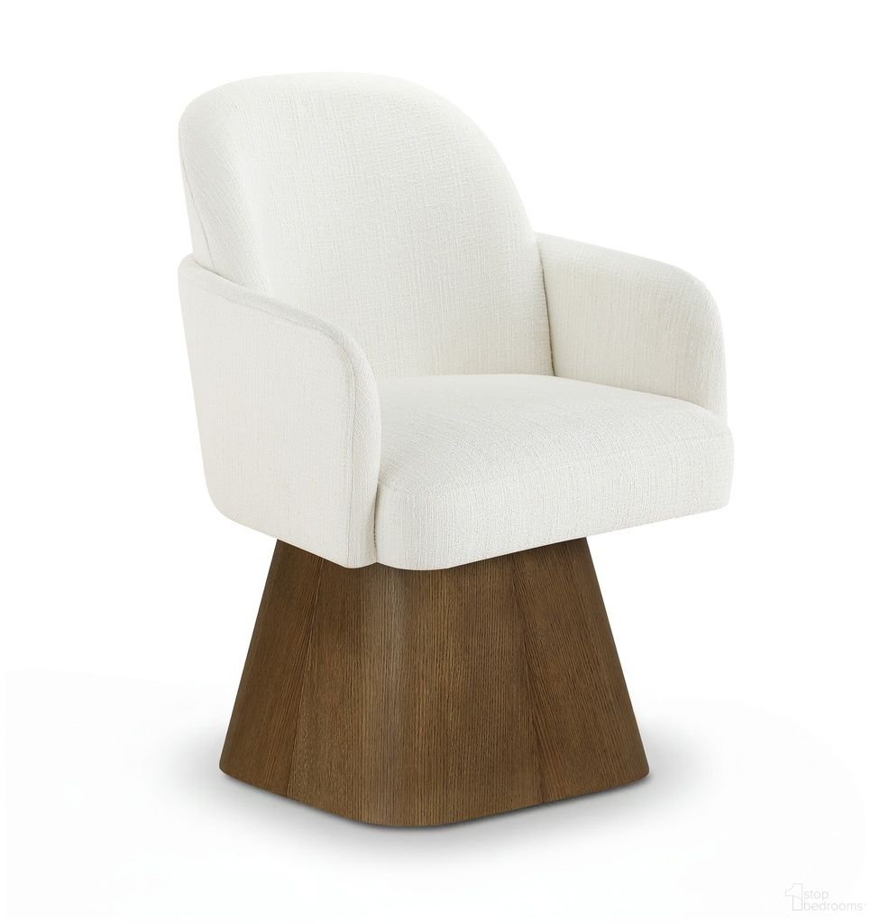 The appearance of Marlowe Linen Textured Fabric Upholstered Swivel Dining Arm Chair In Cream designed by Meridian in the modern / contemporary interior design. This cream piece of furniture  was selected by 1StopBedrooms from Marlowe Collection to add a touch of cosiness and style into your home. Sku: 88031Cream-AC. Material: Linen. Chair Type: Arm Chair.