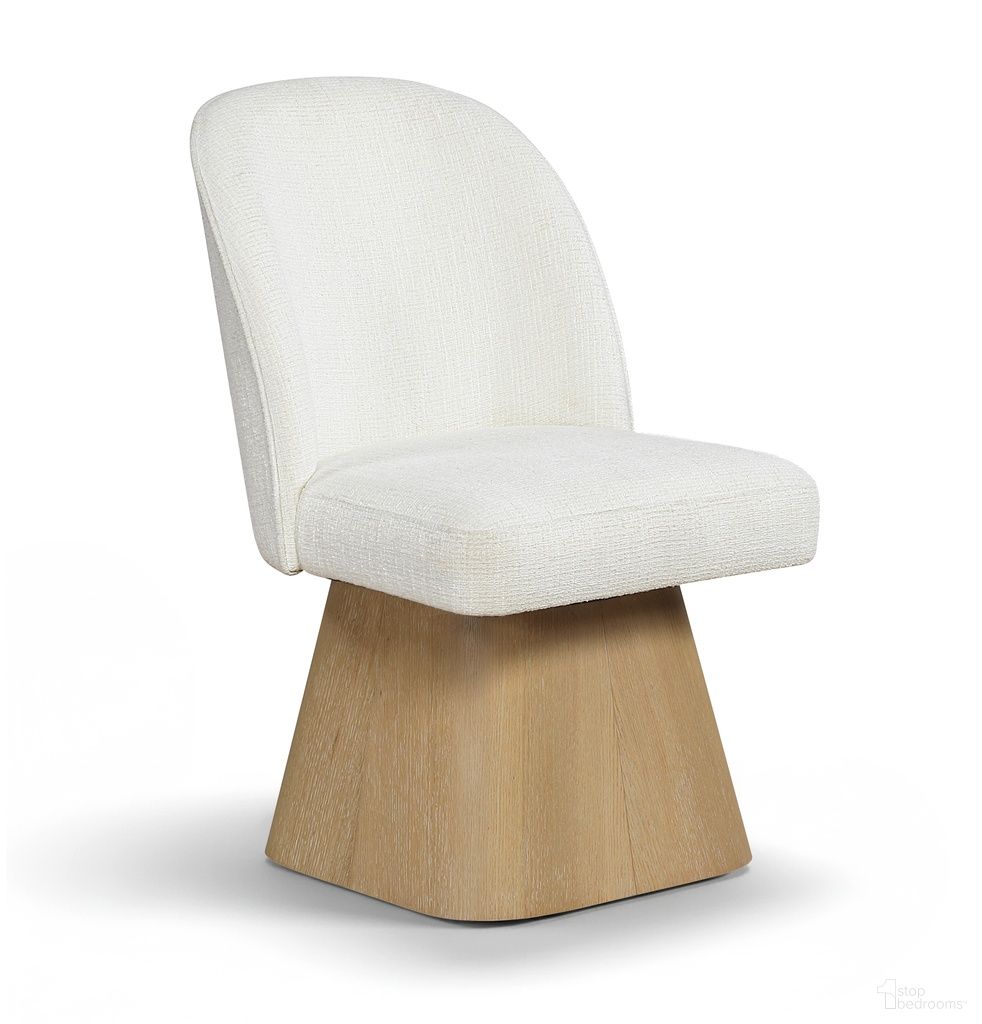 Marlowe Linen Textured Fabric Upholstered Swivel Dining Side Chair In Cream
